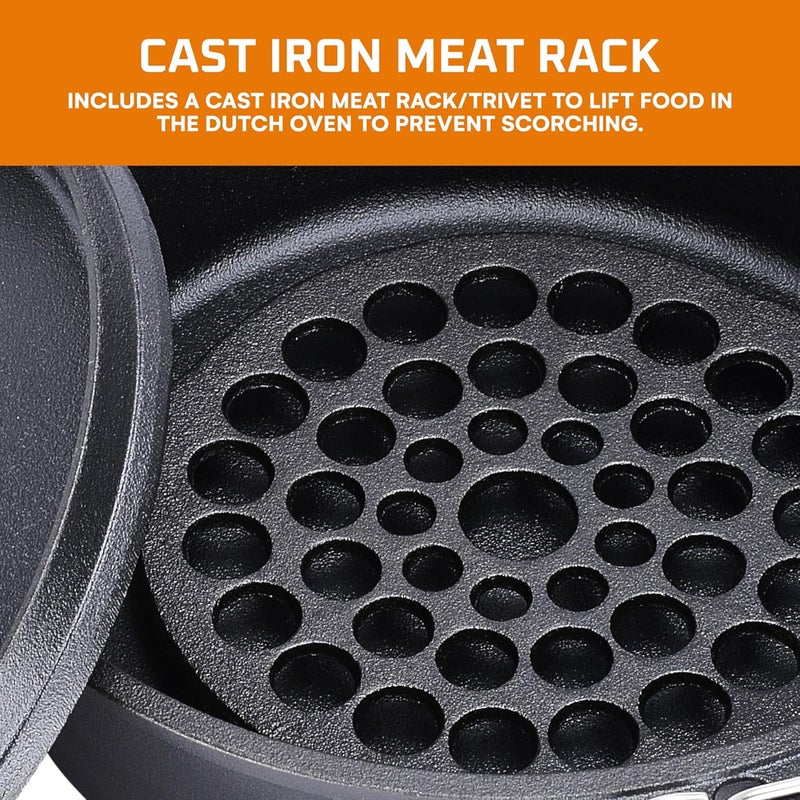 Bruntmor 5 Qt Camp Dutch Ovens Set - Black: Experience high-performance cooking with this versatile and durable 3-piece set, including a pot, lid, and 9" meat rack/trivet. - 13 x 13 inch - Image 4